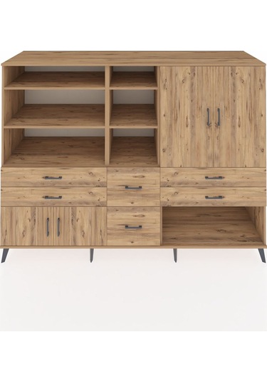 Kronos Dolap 10 Raflı 6 Çekmeceli 4 Kapaklı 220x59x163 Çam-çam Çam-çam