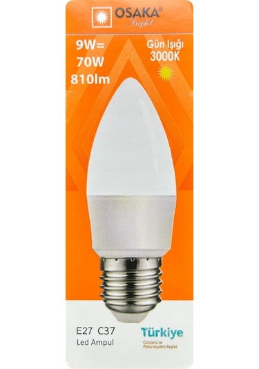 2 Adet Osaka 9w 70w Sarı Işık 3000k E27 Duylu Kalın Duy Led Mum Ampul