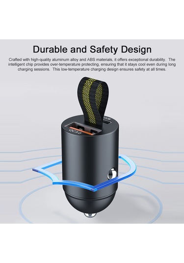 Konesam Qc3.0+pd30w Çift Portlu Hızlı Şarj Cihazı - Araç İçin Güvenli Ve Dayanıklı Şarj Aleti