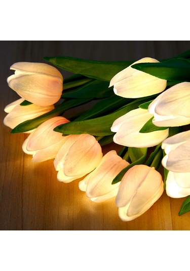 Vkemall Beyaz Simülasyon Çiçekli Led Yatak Odası Işığı - 6 Adet Pu/seramik Dıy Ambiyans Lambası Pil Beslemeli Beyaz