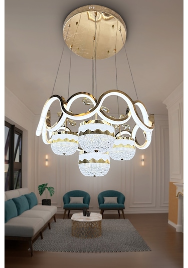 Sefa Model Taç Top 4 Toplu İthal Led Avize - - Kumandalı / Gold Gold