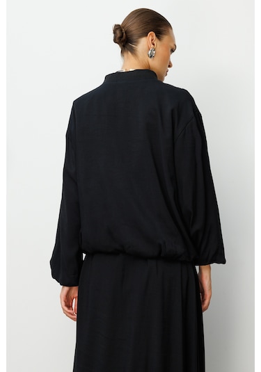 Mizalle Modal Karışımlı Siyah Oversize Bomber Ceket Siyah