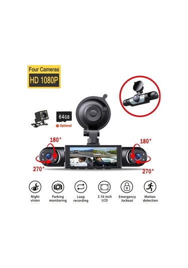 Xuweiwei 3 Kameralı 360 Araç Kamerası Ön 1080p Sol Sağ Arka 480p Hd 3.16 Ips Ekran 170 Geniş Açı Gece Görüşü Park Modu