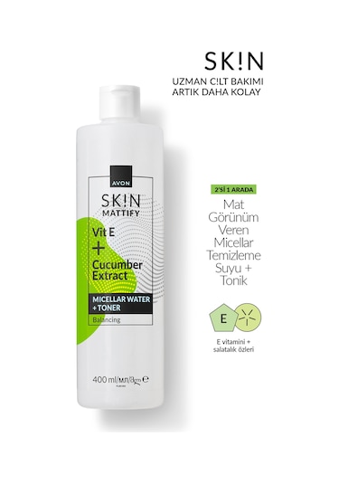 Avon Skin Mat Görünüm Veren Micellar Temizleme Suyu + Tonik 400 ML