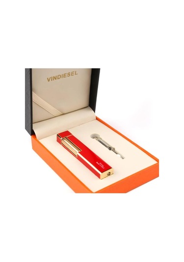 Parmida Slim Kare Metal Çakmak Kırmızı Taşlı Gazlı