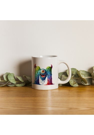 M Harfi Bardak, Sevimli Canavarlar Harflı Bardak Hediyesi Porselen Beyaz