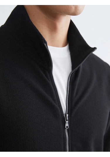 Lc Waikiki Siyah Standart Kalıp Dik Yaka Erkek Fermuarlı Sweatshirt
