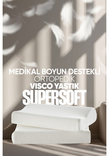 Ortopedik Visko Yastık - Boyun Düzleşmesi İçin Tek Taraflı Visco Yastık Süper Soft Beyaz