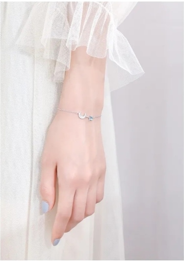 925 Ayar Gümüş Zirkon Mavi Taşlı Ay Bileklik