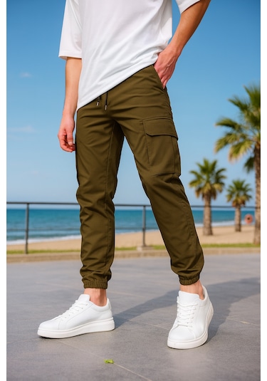 Kargo Cepli Paraşüt Kumaş Haki Renk Erkek Pantolon-1818 haki
