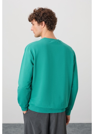 Tommy Life Deniz Yeşili Pamuk Yumuşak Dokulu Standart Fit Basic Erkek Sweatshirt - 88363 Yeşil