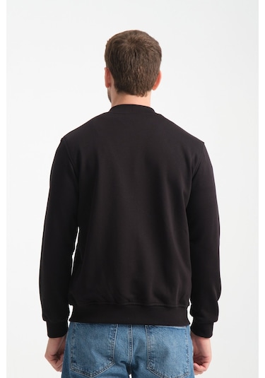 Shooter Sportswear Erkek Sweatshirt Düğmeli Ekru Standart Kalıp Siyah