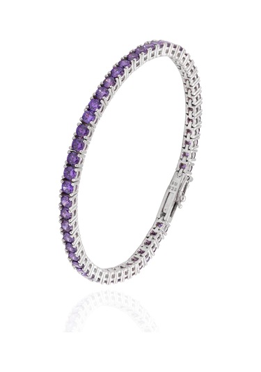 Midyat Nurtaş Gümüş Su Yolu Model Zarif Ametist Taşlı Gümüş Bileklik 201021034