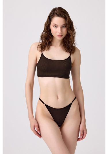 Pamuklu Ve Likralı Ayarlanabilir Lastikli Kaşkorse Fitilli Kadın Tanga Külot 5'li Paket-2 Renkli-2 Çok Renkli