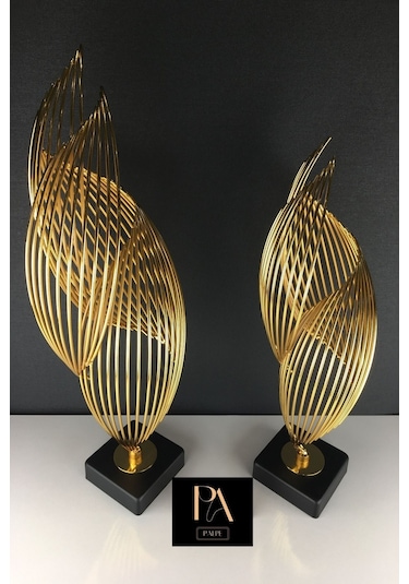 Gold H 2'li Ofis Metal Aksesuar Biblo Ev Salon Dekorasyon Obje