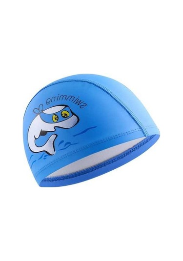 Dm Çocuk Yüzme Şapkası Pu Baskılı Sevimli Yunus Desenli Elastik Koyu Mavi Koyu Mavi