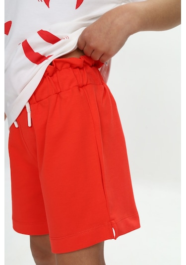 Toontoy Kız Çocuk Fiyonk Baskılı Şortlu Takım Nar Çiçeği