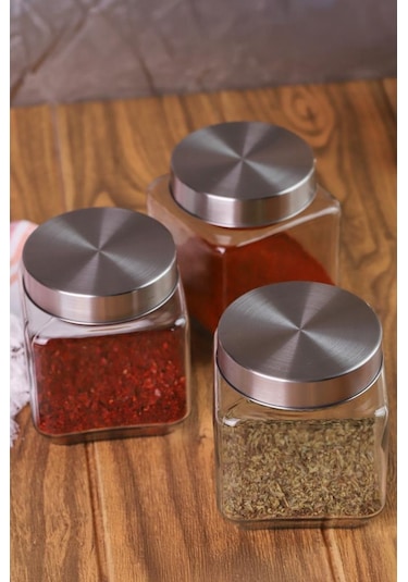 Metal Kapaklı 3'lü Borosilikat Cam Kavanoz Baharatlık 570 ML