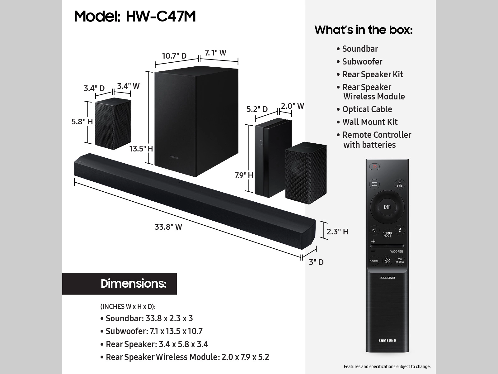 Samsung B Serisi 4.1 Kanal Soundbar + Arka Hoparlörler Ve Subwoofer Hw-c47m