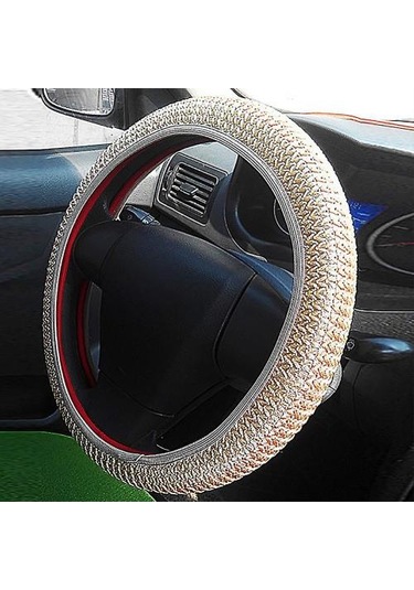Bej Kahve Yaz Buz İpek Araba Nefes Alabilir Kaymaz Direksiyon Simidi Kılıfı Koruyucu