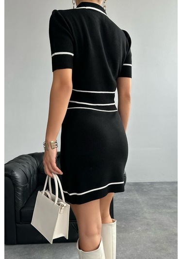Kısa Triko Etekli Takım - Siyah-krem Siyah - Krem