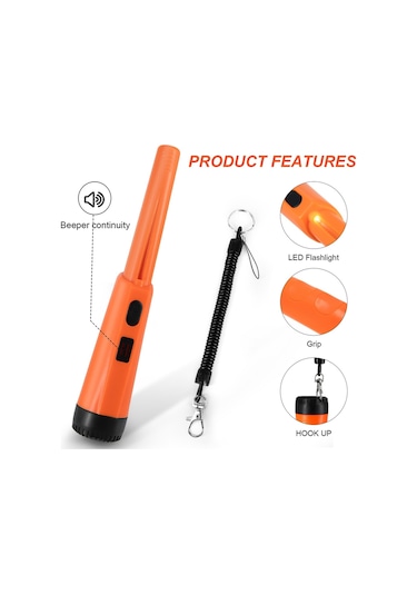 Lcd Ekran Metal Dedektörü Pinpointer El Pin Pointer Değnek Yetişkin Çocuklar İçin Yaylı Tokalı Hazine Bulucu Probu Pilsiz - Turuncu