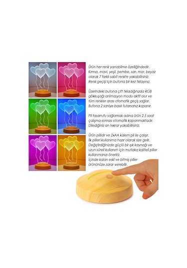 3D Led Lamba 3 Boyutlu Öğretmenler Günü Hediyesi 4 Kalp Klasik