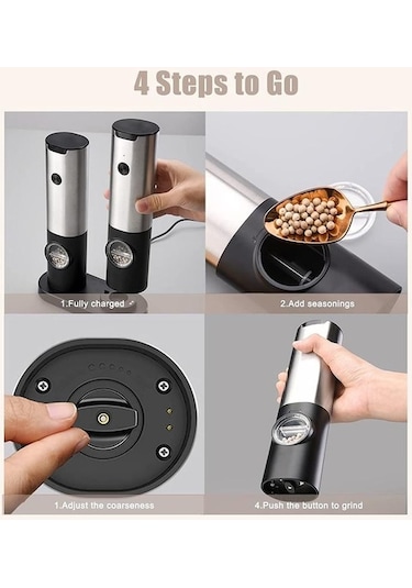 Createtech Usb-c Şarjlı Otomatik Tuz & Karabiber Öğütücü, Baharat Değirmeni 52944521 Gümüş
