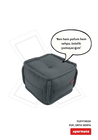 Xpermate Puffymod Dekoratif Kare Puf Orta Sehpa 40x40 Cm Gri