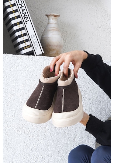 D436 Kadın Soğuk Geçirmez Kışlık Bot Kahverengi