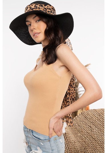 Aqe Fashion İp Askılı Camel Bluz Camel