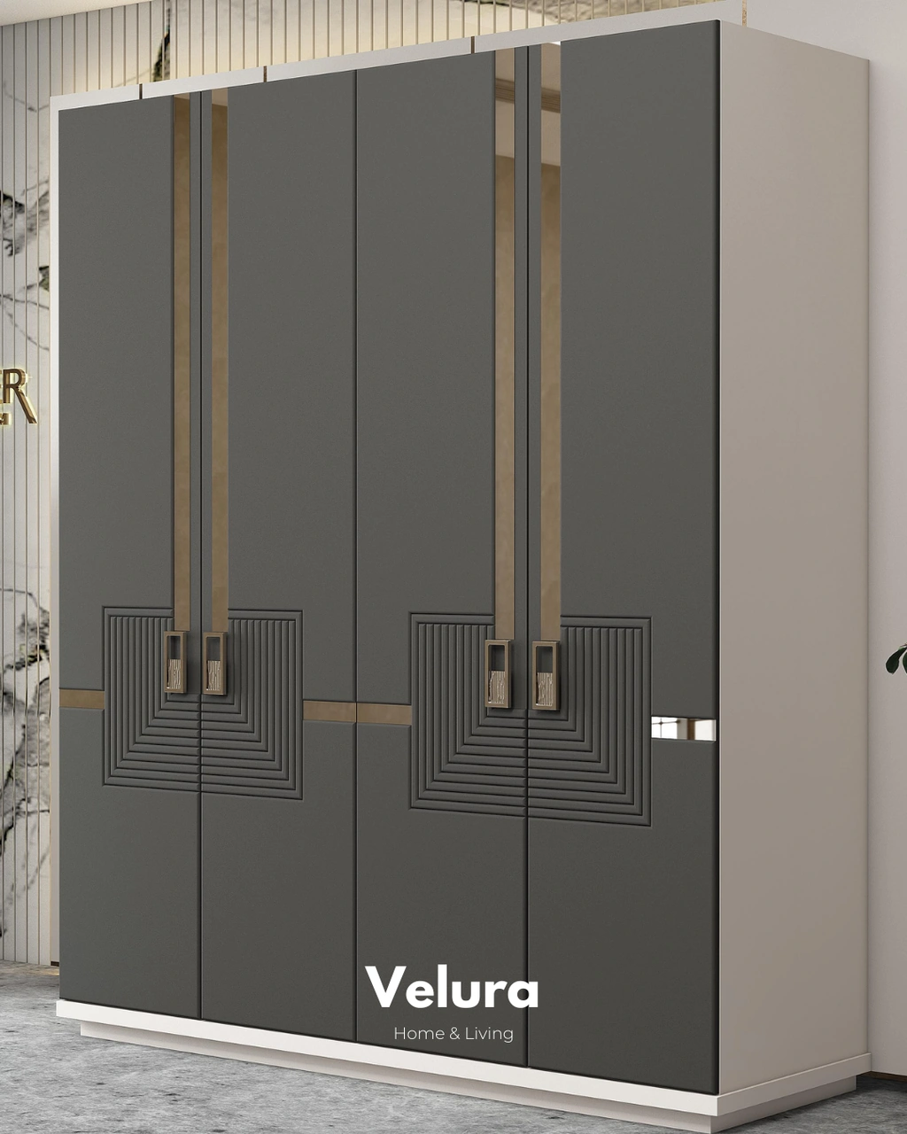 Gözde 4 Kapaklı Dolap Gardırop Gri