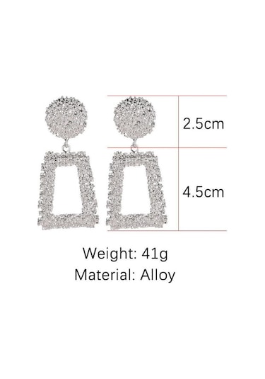 Abartılı Ovma Geometrik Küpe Trapez Uzun Metal Küpe Gümüş