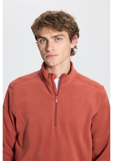 AC&Co / Altınyıldız Classics Anti-Pilling Tüylenme Yapmayan Bato Yaka Erkek Polar Sweatshirt Açık Kahverengi