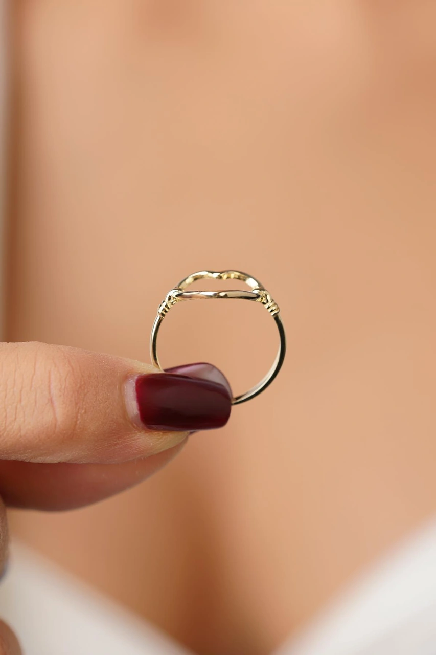 14 Ayar Altın Kalp Motifli Yüzük Pembe Altın