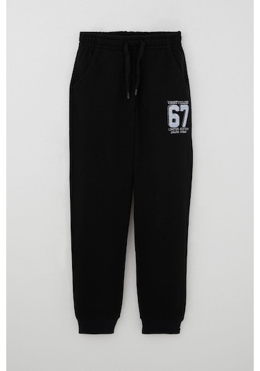 Breeze Erkek Çocuk Eşofman Alt Nakışlı Bağcık Akesuarlı 4-8 Yaş, Siyah Siyah