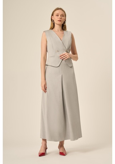 Ftz Women Kadın Yelek Etek Çizgili Takım Gri 31147 Gri