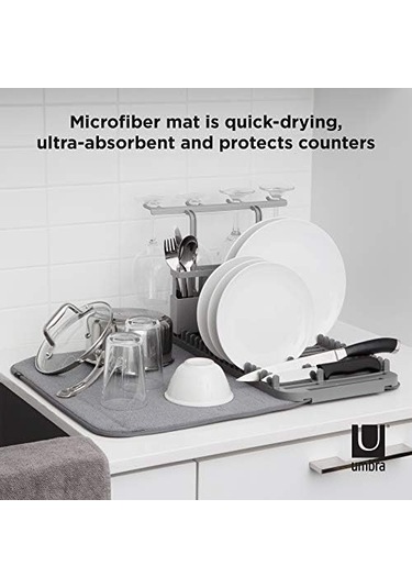 Udry Bulaşıklık Ve Mikrofiber Kurutma Matı, Yerden Tasarruf Sağlayan Tasarım, Kolay Saklama İçin Katlanır, Kutulu Raf, Gri Siyah