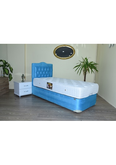 Baza TayTüy Turkuaz Model Silin Kapitone başlık Metal Fırın Boya Ort Pamuk Yatak 90*190cm El Yapım