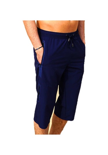 Lacivert Su İtici Özellikli Diz Altı Düz Renk Erkek Kapri Mayo
