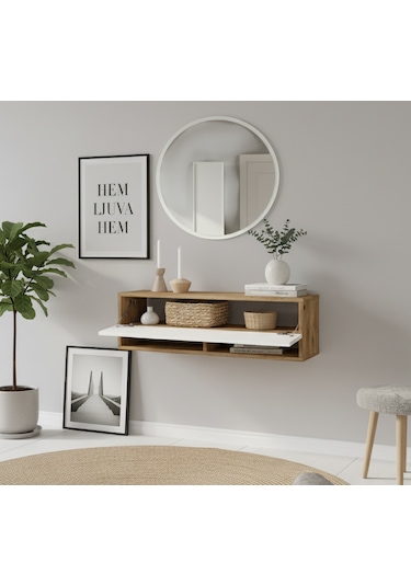 Robin Home Lia Aynalı Dresuar Hol Antre Dresuar Duvara Monte100cm Atlantik Çam - Beyaz Beyaz