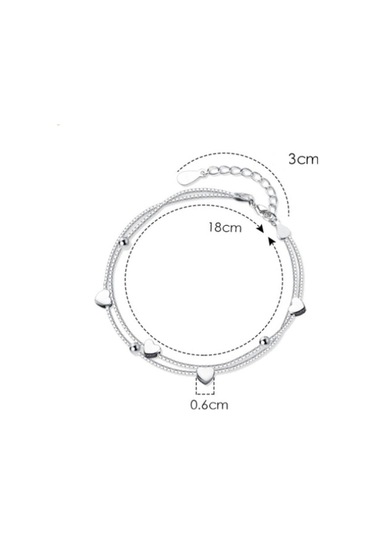 Tatlı Aşk Bilezik Kadın Çift Katmanlı Tasarım Yuvarlak Top İnci Hollow Kalp Bilezikler Ayarlanabilir Beyaz