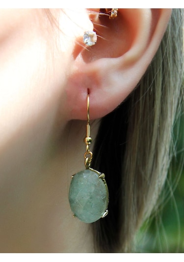 Doğal Taş Yeşil Akik Doğal Taşlı Sallantılı Küpe Euku22ya Su Yeşili