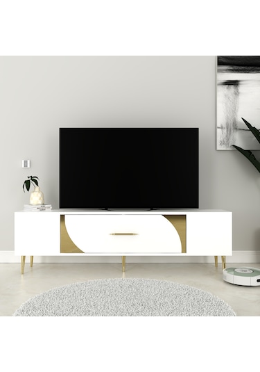 Şeki Tv Sehpası Tv Ünitesi 150 Cm Beyaz Altın