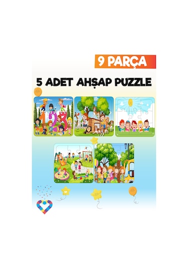 Ahşap Çocuk Puzzle 9 Parça 5 Adet-2