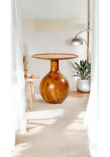 Wood Decorative Tekli Mantar Sehpa Ahşap Orta Sehpa, Tik Ağacı