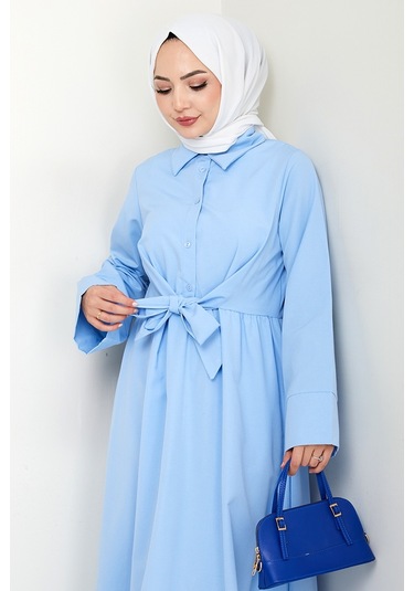 Renda Belden Bağlamalı Elbise 1467 - Bebe Mavisi Bebe Mavisi