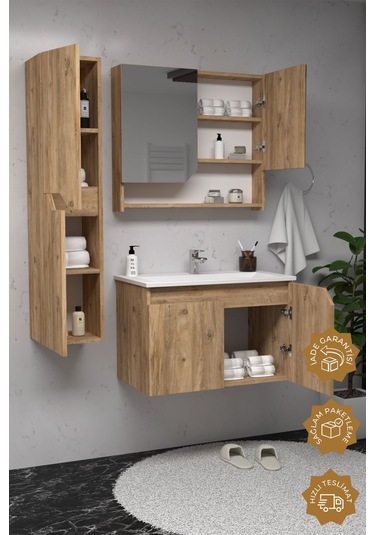 Teta Home Napoli 65 Cm Mdf Banyo Dolabı Seti + Boy Dolabı Atlantik Çam Atlantik Çam