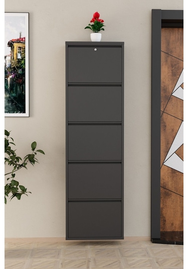 Kilitli 5 Kapaklı Metal Ayakkabılık Antrasit Antrasit