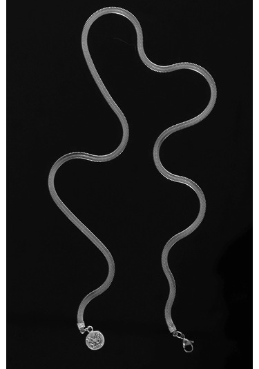 Labalaba Erkek İtalyan Model Yassı Ezme Zincir Çelik Yılan Kolye Gümüş